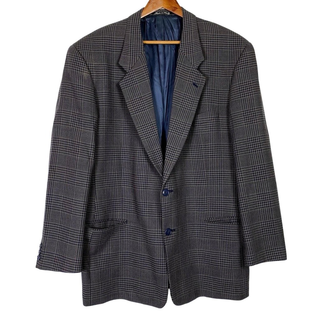 Vtg Georgio Armani Mani Blazer Mens 43R Gray Italy Herringbone Check Sport Coat